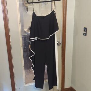 L'ATISTE Black and White Asymmetrical Jumpsuit